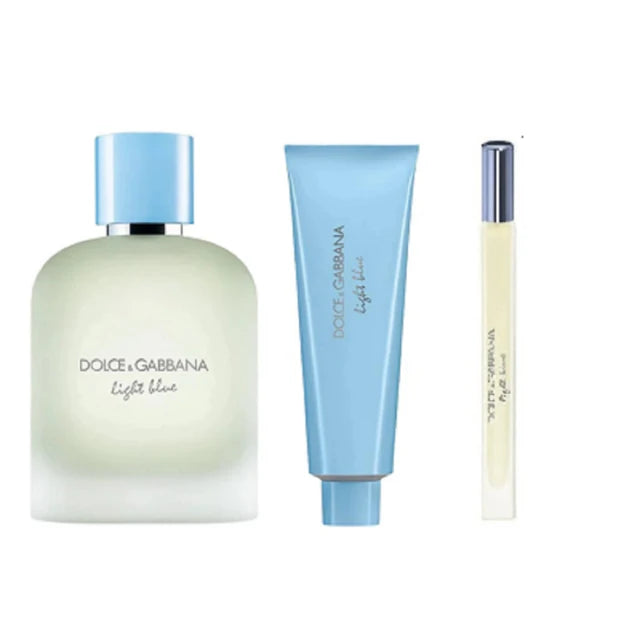 DOLCE &amp; GABBANA LIGHT BLUE 3 PCS SET FOR MEN: 3.3 EAU DE TOILETTE SPRAY + 0.33 EAU DE TOILETTE SPRAY + 1.69 SHOWER GEL